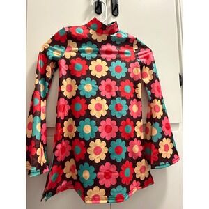 Groovy Floral Dance Dress w/ Burgundy Attached Leo - Weissman Child Large EUC